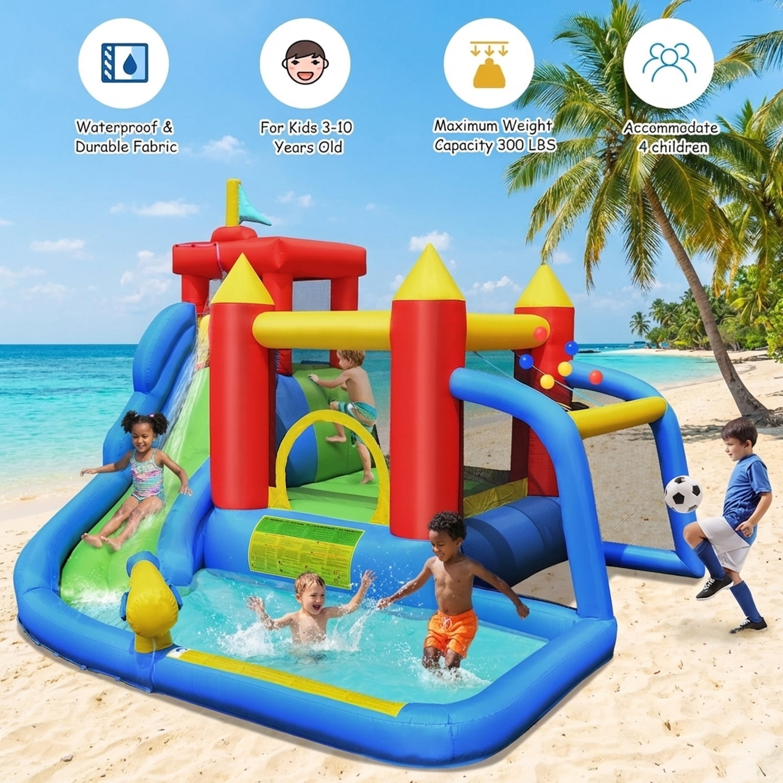 Redsmile Inflatable Bounce House Splash Pool with Water Climb Slide Blower included - Multicolor - Kids Birthday Party