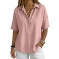 thumbnail image 5 of Women's Cotton Linen Polo Shirt, Casual Short Sleeve Summer Top, Button Down Blouse, 5 of 6