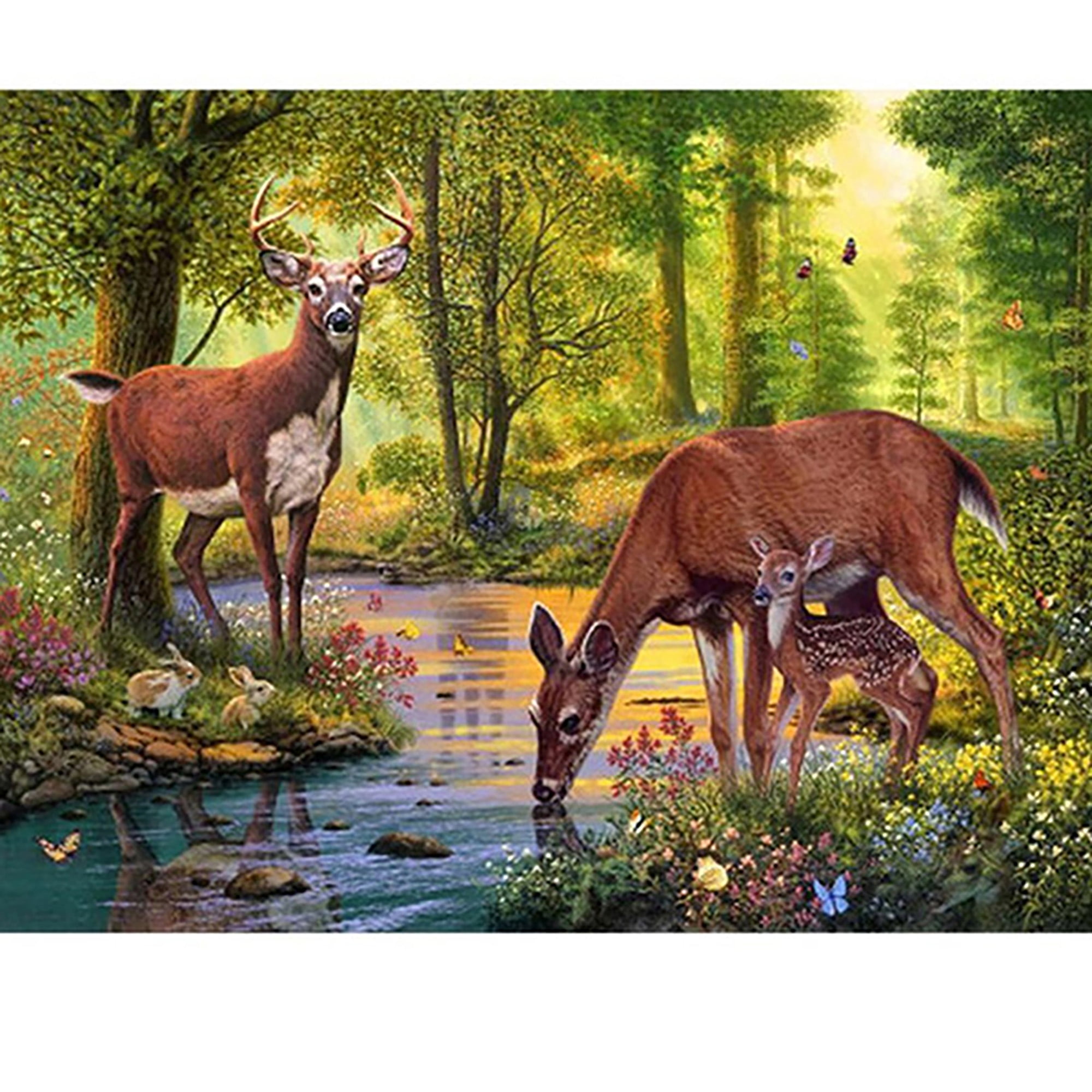 Diamond Painting Animal Deer And Cat In A Farm Design Embroidery Wall Decoration 