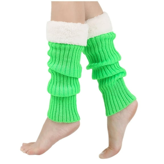 Women's Versatile Velvet Knitted Socks and Leg Warmers Set - Ultra-Soft Pile Fabric Foot & Leg Covers for Cozy Indoor Lounging, Winter Sleep, and Layering Under Pants or Boots Fluorescent Green