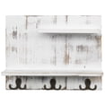 thumbnail image 5 of MyGift 2 Tier White Wood Wall Mounted Organizer Shelf with 6 Hooks, Rustic Rack, 5 of 7