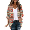 thumbnail image 2 of DailyTrove Women Ethnic Stripe Print Open Front Cardigan Casual 3/4 Sleeve Loose Cover Up, 2 of 5
