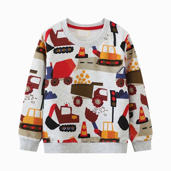 Linfrsh Toddler Boys Sweatshirts Digger Long Sleeve Pullover Crewneck Shirts Cartoon Tee Sport Tops for Kids 2-7T, 3-4 Years