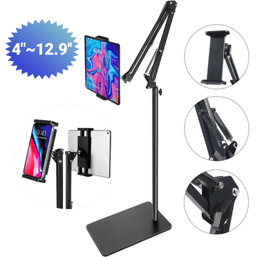 Hanru Tablet Floor Stand, 69" Height Adjustable 360-degree Rotatable Tablet Holder, Arm Stretchable Stand, Overhead Bed Phone Mount（4"~12.9''）