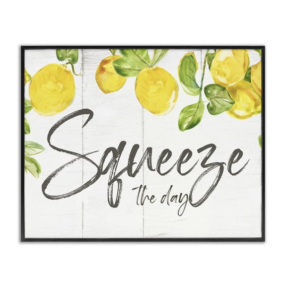 Stupell Industries Rustic Lodge Squeeze the Day Motivational Phrase Cascading Lemon Fruits Black Framed Giclee Art, 14 x 11, by Nan