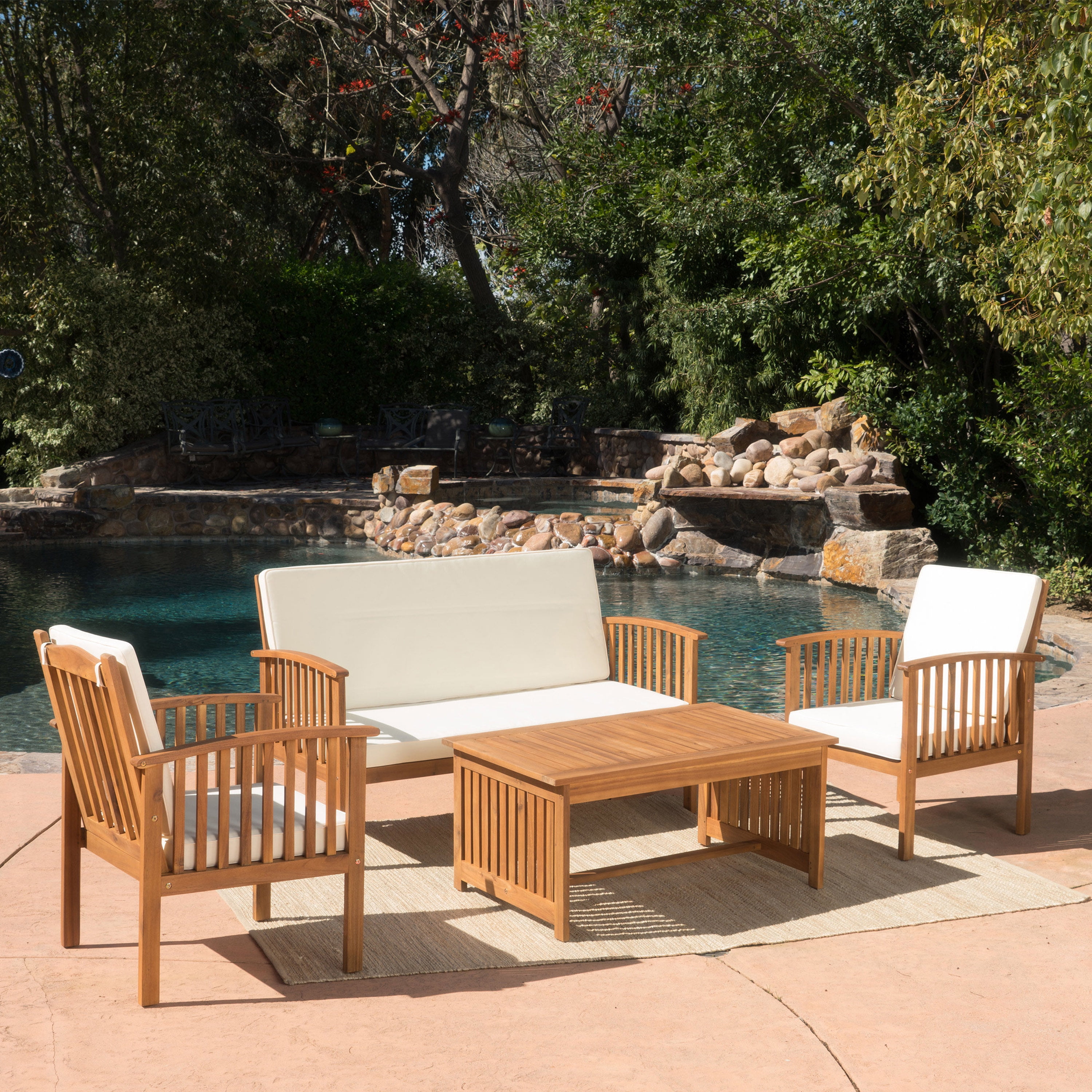 Leumius 4 Pieces Patio Furniture Set,All-Weather Outdoor Conversation Set with Coffee Table & Removable Cushions for Patio,Garden,Yard,Brown