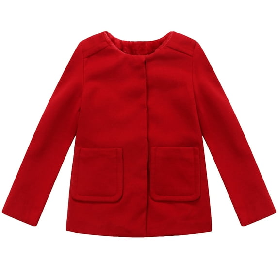 Little Girls Red Straight Pockets Back Pleats Sweet Jacket 4/5