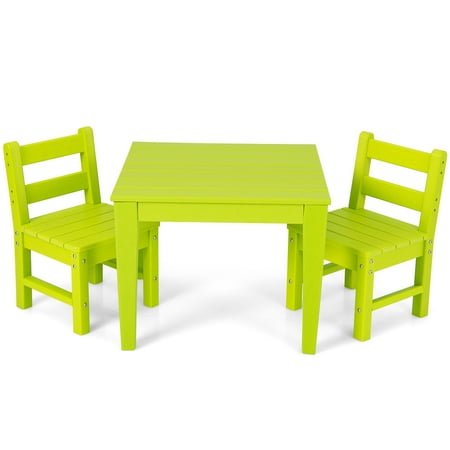 UPC: 6554713961164 | Costway 3PCS Kids Table & 2 Chairs Set Outdoor Heavy-Duty All-Weather Activity Table Set Green