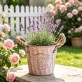 thumbnail image 4 of Naittoop Rustic Metal Flower Bucket with Vintage Rope Handles Flower Pots Planter Bucket Herb Flower Holder for Railing Fence Balcony Deck Garden Home Decor 4.7 in Pink, 4 of 6