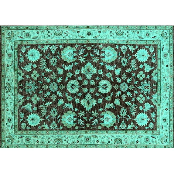 Ahgly Company Indoor Rectangle Oriental Turquoise Blue Industrial Area Rugs, 5' x 8'