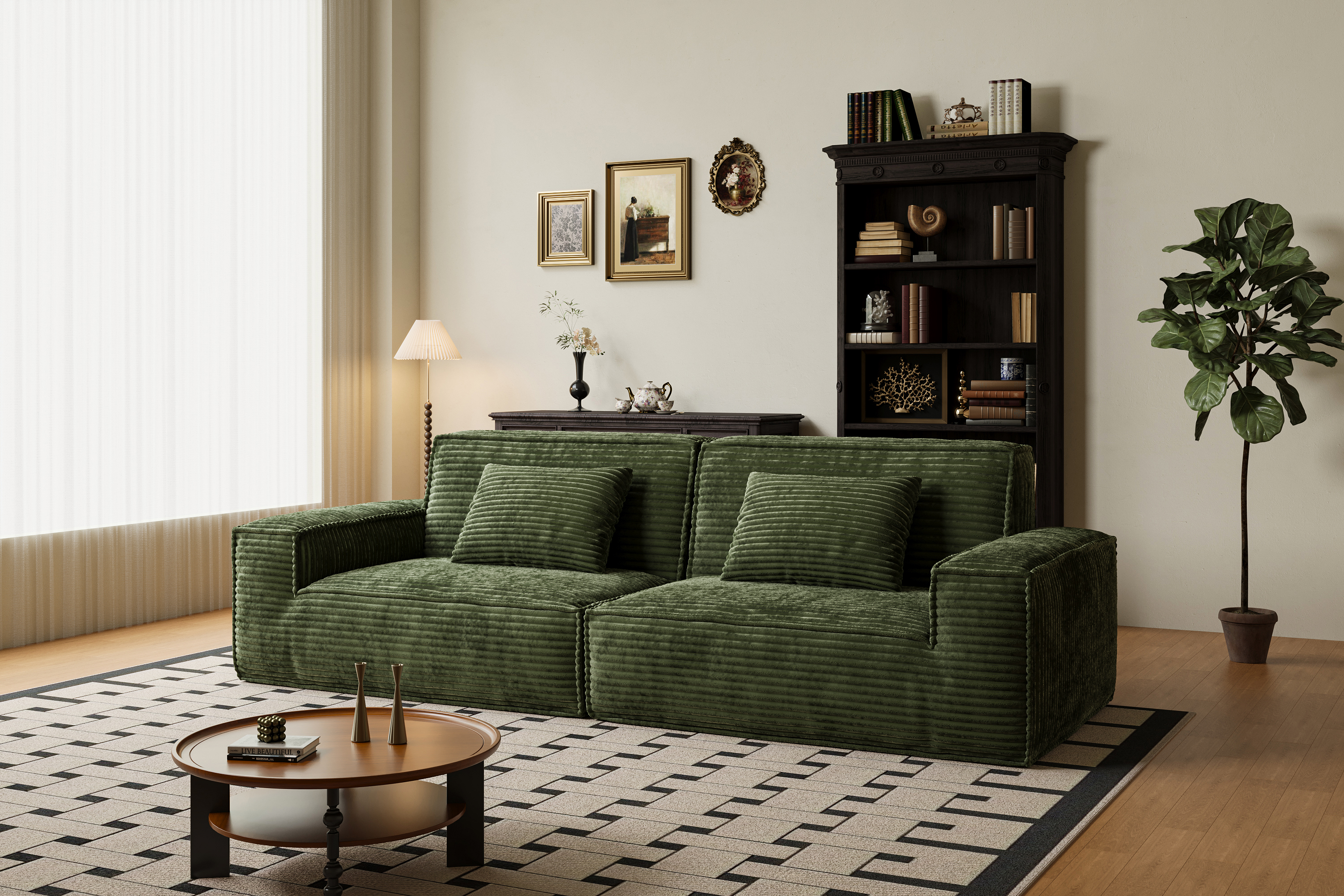 Gewnee 106.3 Inch Large Striped Fabric Compression Sectional Sofa, Modern Comfortable Home Style for Living Room, Bedroom