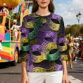 thumbnail image 5 of Fartey Mardi Gras Shirts for Women 3/4 Length Sleeve Tunic Tops Funny Mask Print Crew Neck Tshirts Carnival Themed T-Shirts Mardi Gras Outfits Multicolor S-2XL, 5 of 9