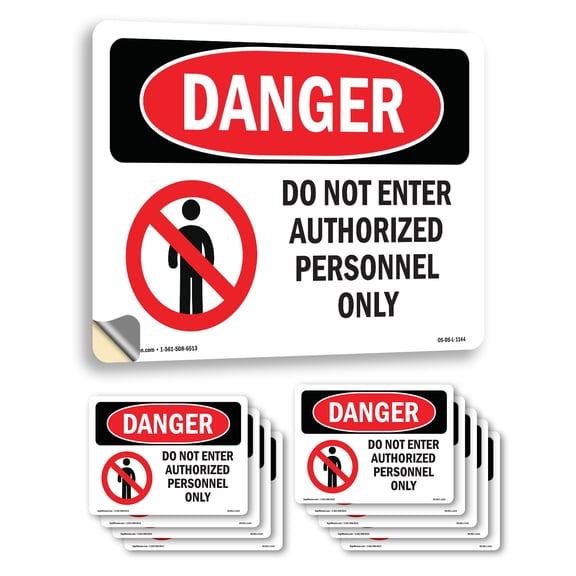 Do Not Enter Authorized Personnel Only OSHA Danger Vinyl Decal Label 24 Inch x 18 Inch - 10 Pack