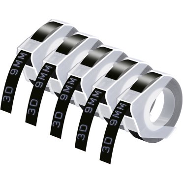 GREENCYCLE 5PK Compatible for Dymo 3D Plastic Embossing Labels 520109 White on Black Label Tape 9mm 3/8'' x 3m 9.8' Use in Organizer Xpress Pro 12966, Office Mate II 1540, Motex E101 Label Maker