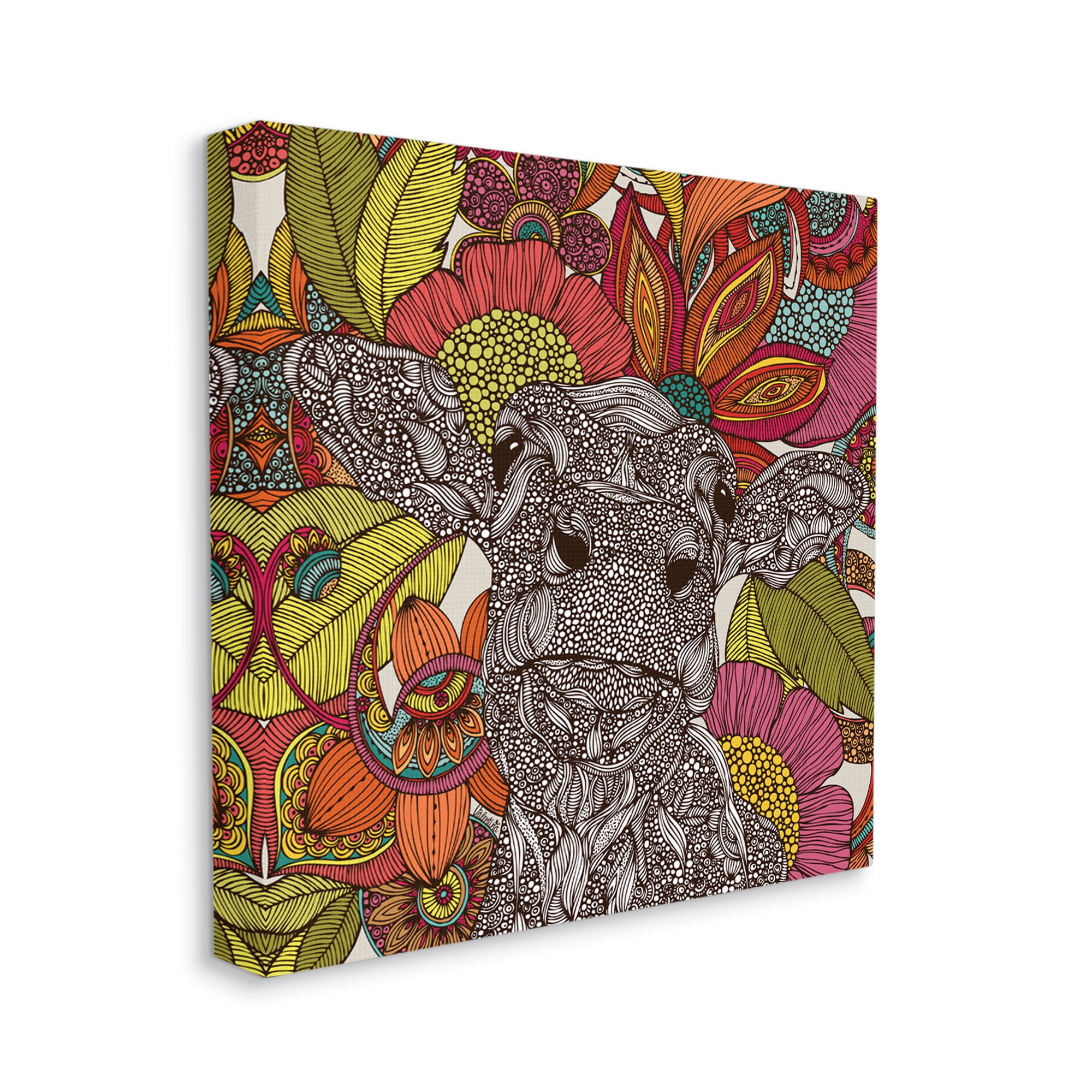 Stupell Industries Farm Cow Detailed Fractals Abstract Floral Blossoms Graphic Art Gallery Wrapped Canvas Print Wall Art, Design by Valentina Harper