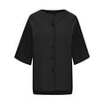 thumbnail image 5 of ChaoHeng Women's Spring Summer Round Neck Solid Button 3/4 Sleeve T-Shirt Top Ladies Tops and Blouses, 5 of 6