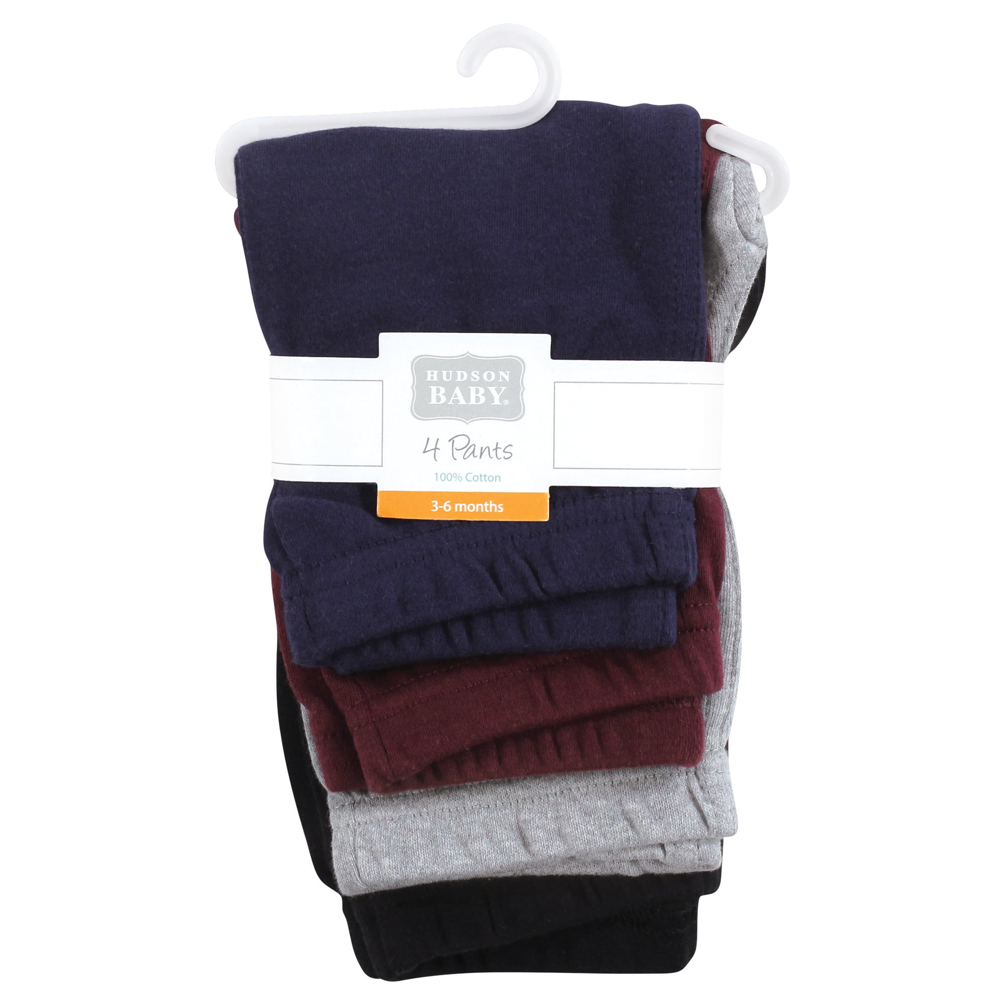 Hudson Baby Boys Cotton Pants and Leggings, Navy Burgundy Black, 0-3 Months