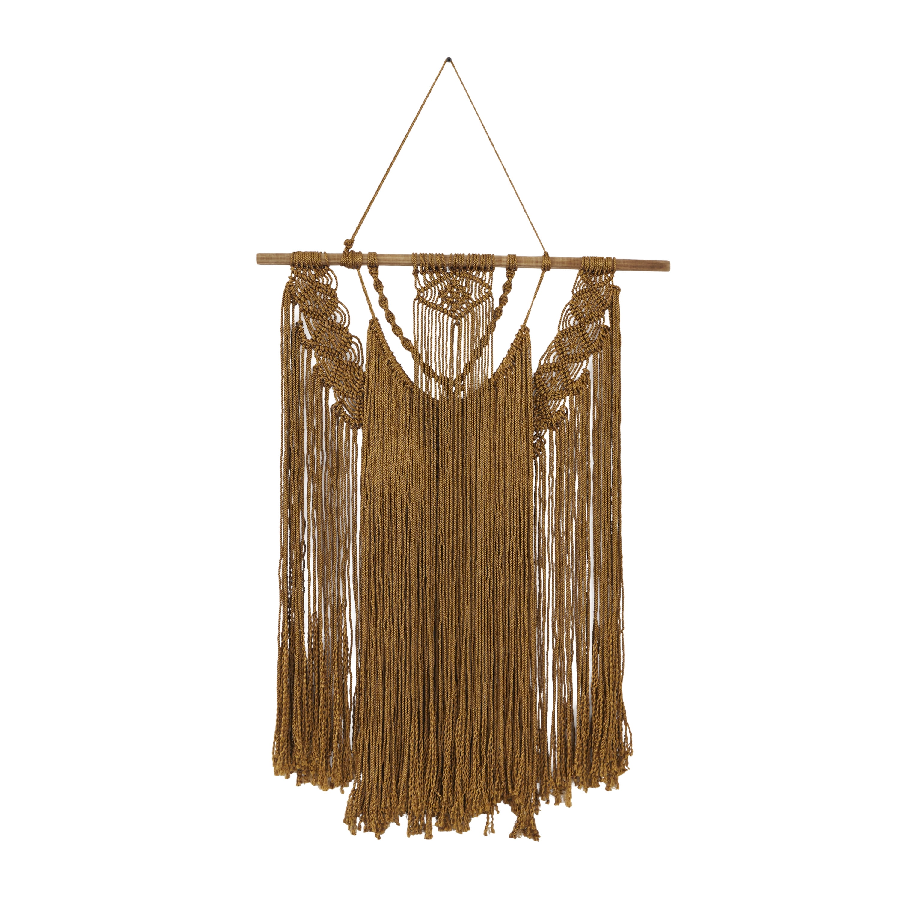 DecMode Brown Fabric Handmade Intricately Weaved Macrame Wall Decor with Beaded Fringe Tassels