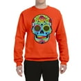 thumbnail image 2 of Wild Bobby, Colorful Floral Sugar Skull Streetwear Unisex Crewneck Graphic Sweatshirt, Orange, Small, 2 of 3