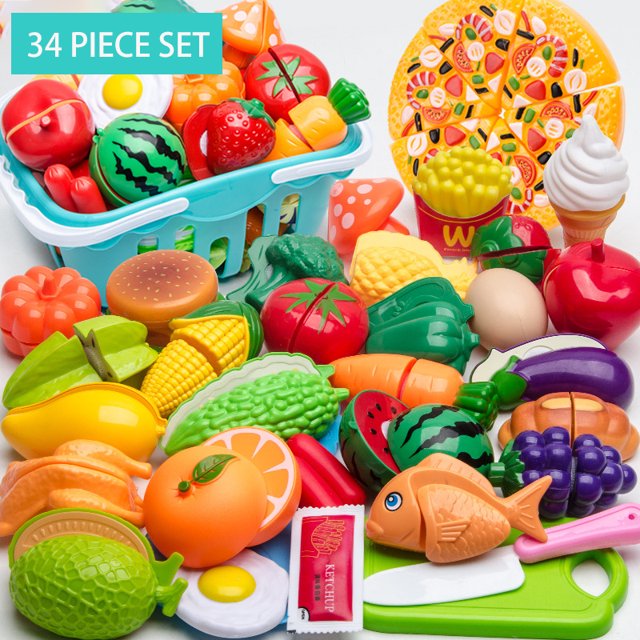Juego de carrito de compras de frutas y verduras, comida de plástico, juguete para jugar a las casitas, regalo educativo para niños y niñas, 9-77 Uds.