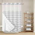 thumbnail image 6 of No Hook Shower Curtain with Snap in Liner, Abstract Gray White Plaid Waterproof Fabric Bathroom Curtain Mesh Top Window, Modern Geometric Diamond Shower Curtains 48x72in, 6 of 9