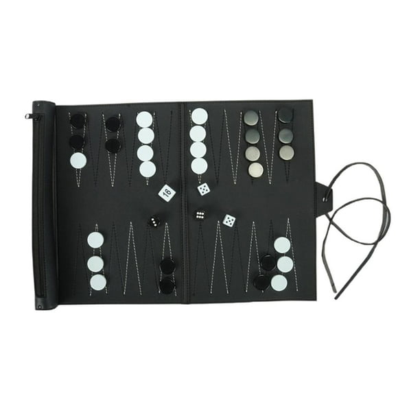 Classic Portable Family PU Leather Roll Tournament Backgammon Board Game Toy