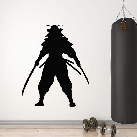 Japanese Warrior Wall Decal Samurai Fight Katana Silhouette Window Vinyl Stickers Teens Bedroom Gym Interior Decor Mural 42x34cm