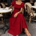 thumbnail image 7 of Ynynloco Womens Puff Short Sleeve A Line Maxi Dress Square Neck Empire Waist Smocked Tiered Flowy Long Dresses Wedding Guest Vacation Wear, 7 of 7