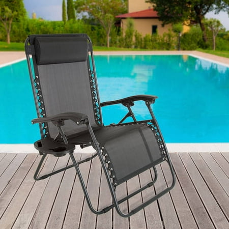 Zero Gravity Outdoor Reclining Foldable Lounge Chair With Pillow Zero Gravity Outdoor Reclining Foldable Lounge Chair With Pillow Headrest And Cup Holder For Patio Beach Camping 350lb Capacity By Pure Garden Black