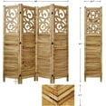 thumbnail image 6 of Folding Room Divider, 5.6Ft 4 Panels Wood Carved Privacy Screens, Free Assembled Freestanding Portable Reversible Functional Decorative Partition for Home Office Restaurant Bedroom (Wood), 6 of 17