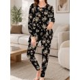 thumbnail image 4 of Women's Milk Silk Sleepwear Long Sleeve Pajama Set Vintage Black Floral 2 Piece Loungewear, 4 of 7