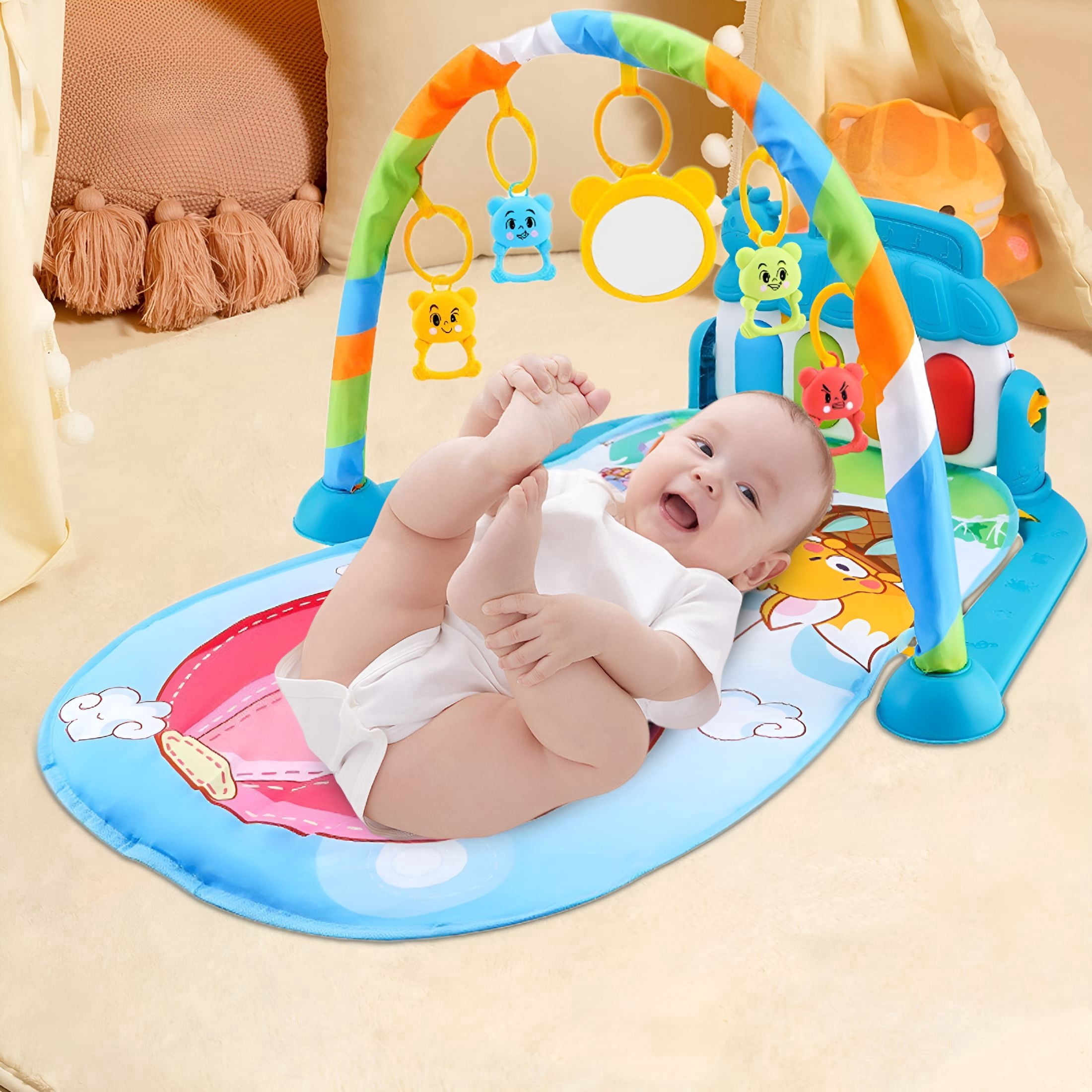 BESTSKY 2026 New Baby Play Mat with Kick and Play Piano Gym,Funny Time Mat with Music and Lights,Baby Gyms&Playmats with 5 Infant Sensory Toys,Newborn Boy&Girl Gifts for 0 to 3 6 9 12 Months