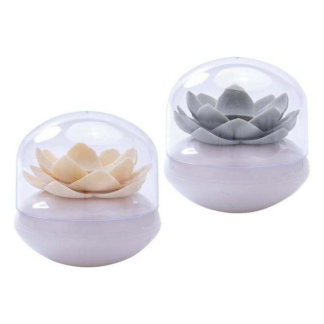 OULII Cotton Swab Storage Container Lotus Shape Toothpick Holder Plastic Organizer for Bathroom Assorted Color 2pcs 3.94inx3.94inx3.54in