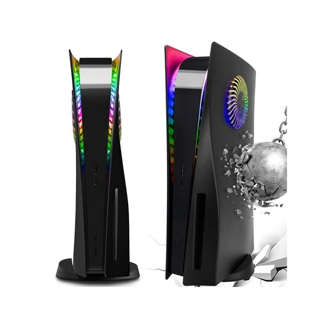 Plaques de Recouvrement avec Bande Lumineuse RVB pour Playstation 5 Version à Disque et Évent de Refroidissement, Façade PS5 Ensemble d'Accessoires PS5 Coque de Console Personnalisée avec 400+ Effets Anneau de Lumières LED
