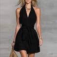 thumbnail image 3 of Iyufng Summer Dresses for Women Waist-Cinched Sleeveless Halter Dress V-Neck Casual Short Dress, 3 of 6