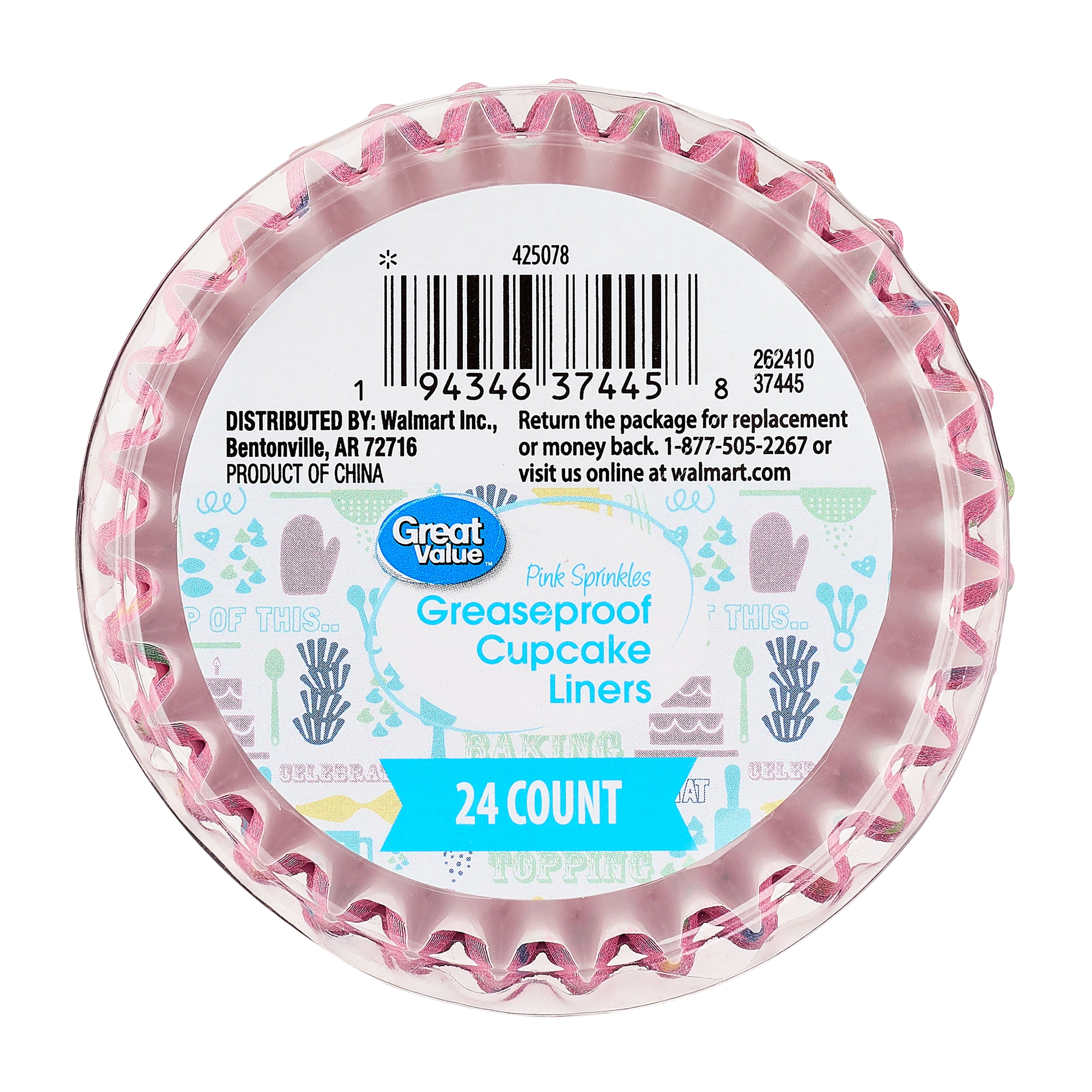 (4 pack) Great Value Pink Sprinkles Greaseproof Cupcake Liners, 24 Count