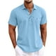 thumbnail image 1 of Blusa y camisa de manga corta con cuello vuelto para hombre, blusa informal de verano con solapa y botones de color liso, blusa para hombre, 1 of 5