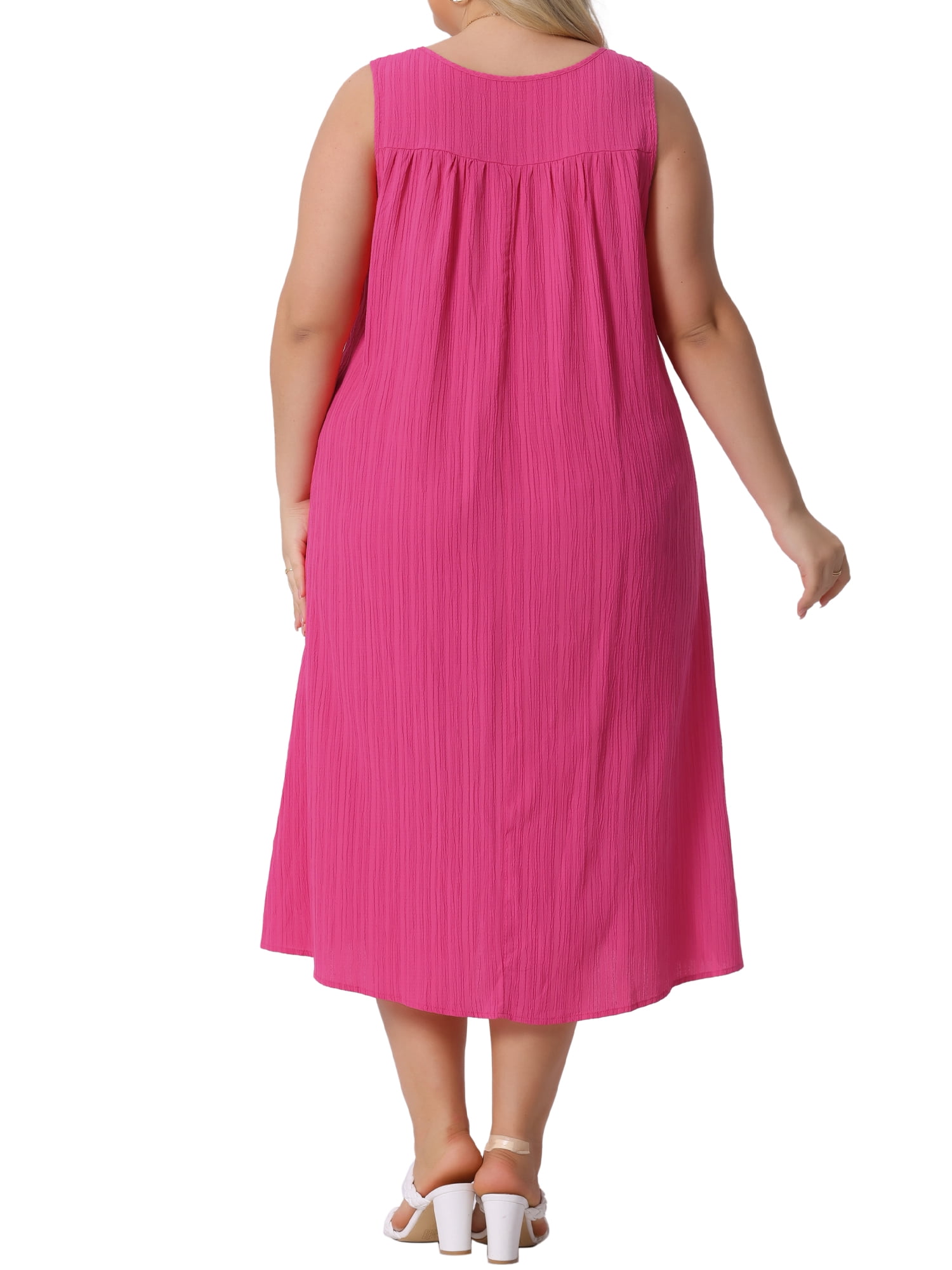 DARING DIVA Plus Size Summer V Neck Sleeveless Beach Dress 4X Hot Pink