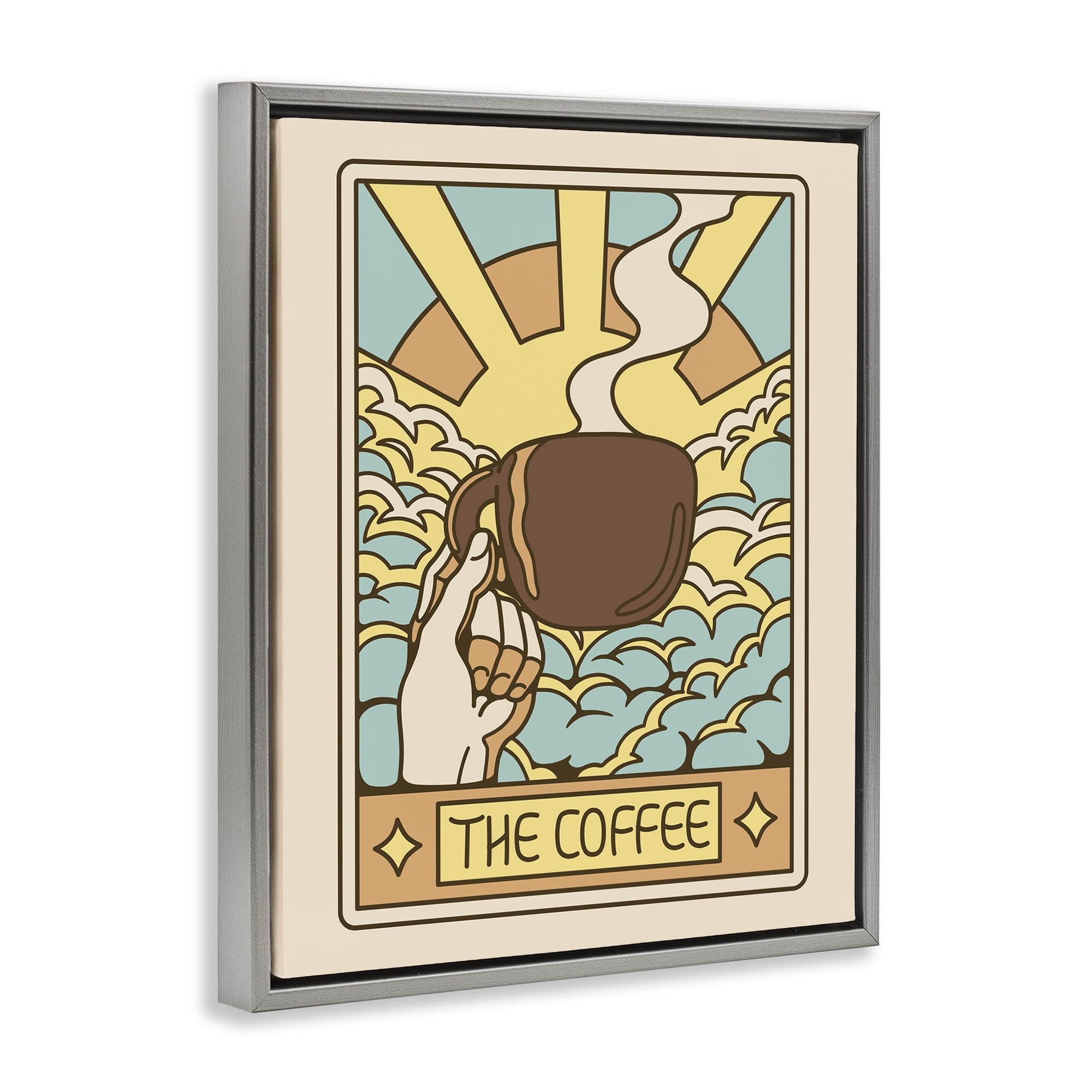 Stupell Industries The Coffee Muted Tarot Gray Framed Floater Canvas Wall Art, design by Tobe Fonseca