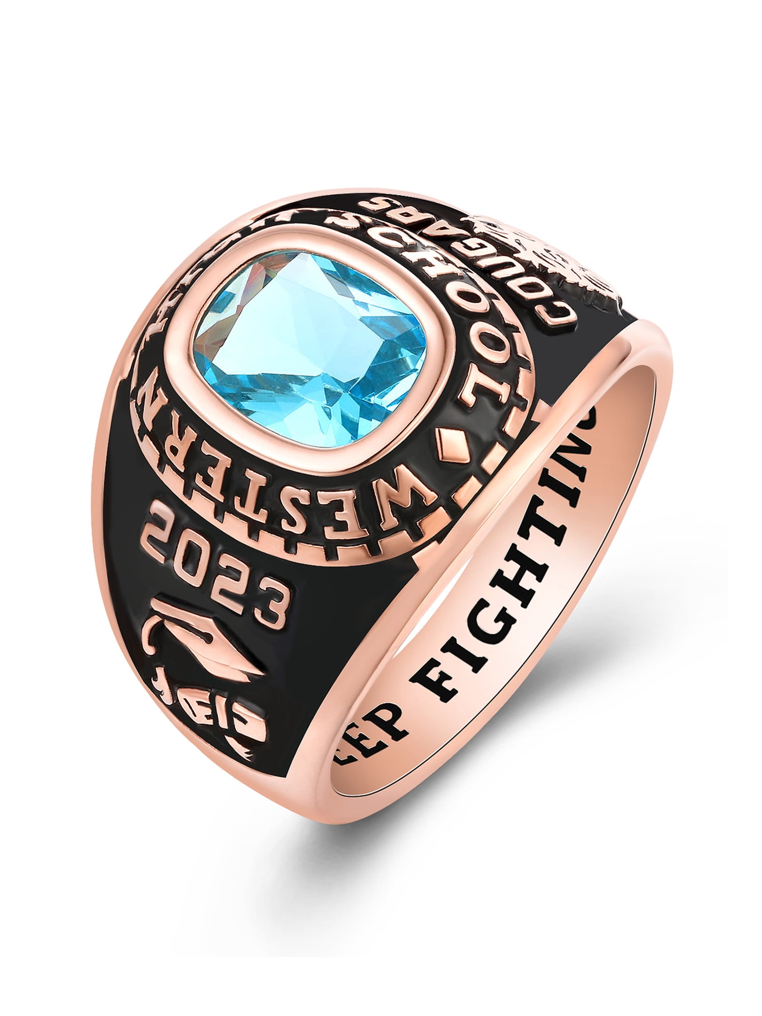 Mementos USA Customized Sterling Silver Class Rings for Men High School College-Rose Gold-Ultimate