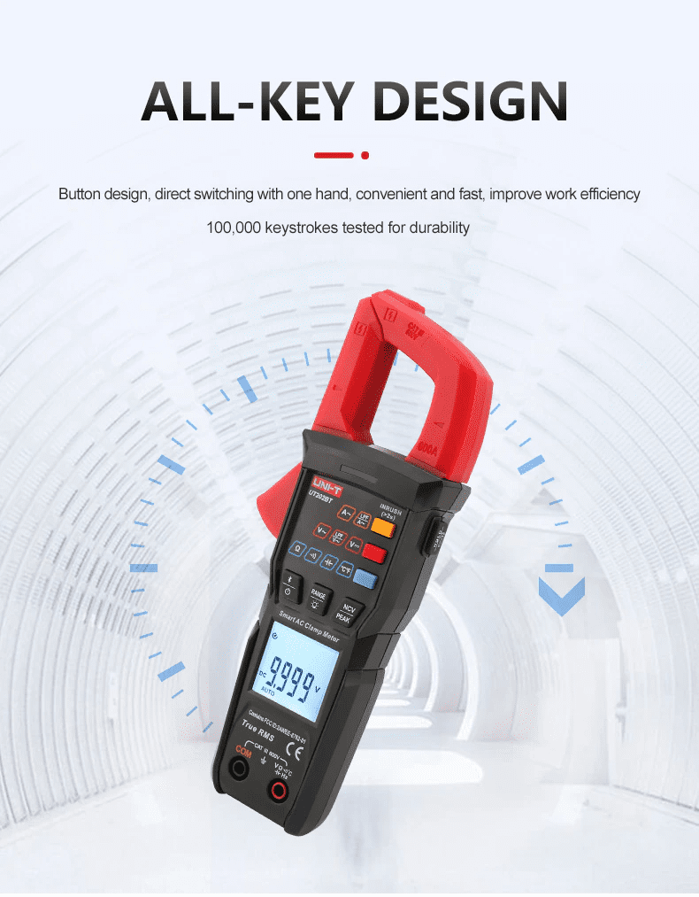 UNI-T Uni-trend Multimeter clamp meter UT202BT Digital clamp meter 600A DC Current Pliers Ammeter Voltage Tester Temperature Frequency Meter Auto Range(UT202BT)