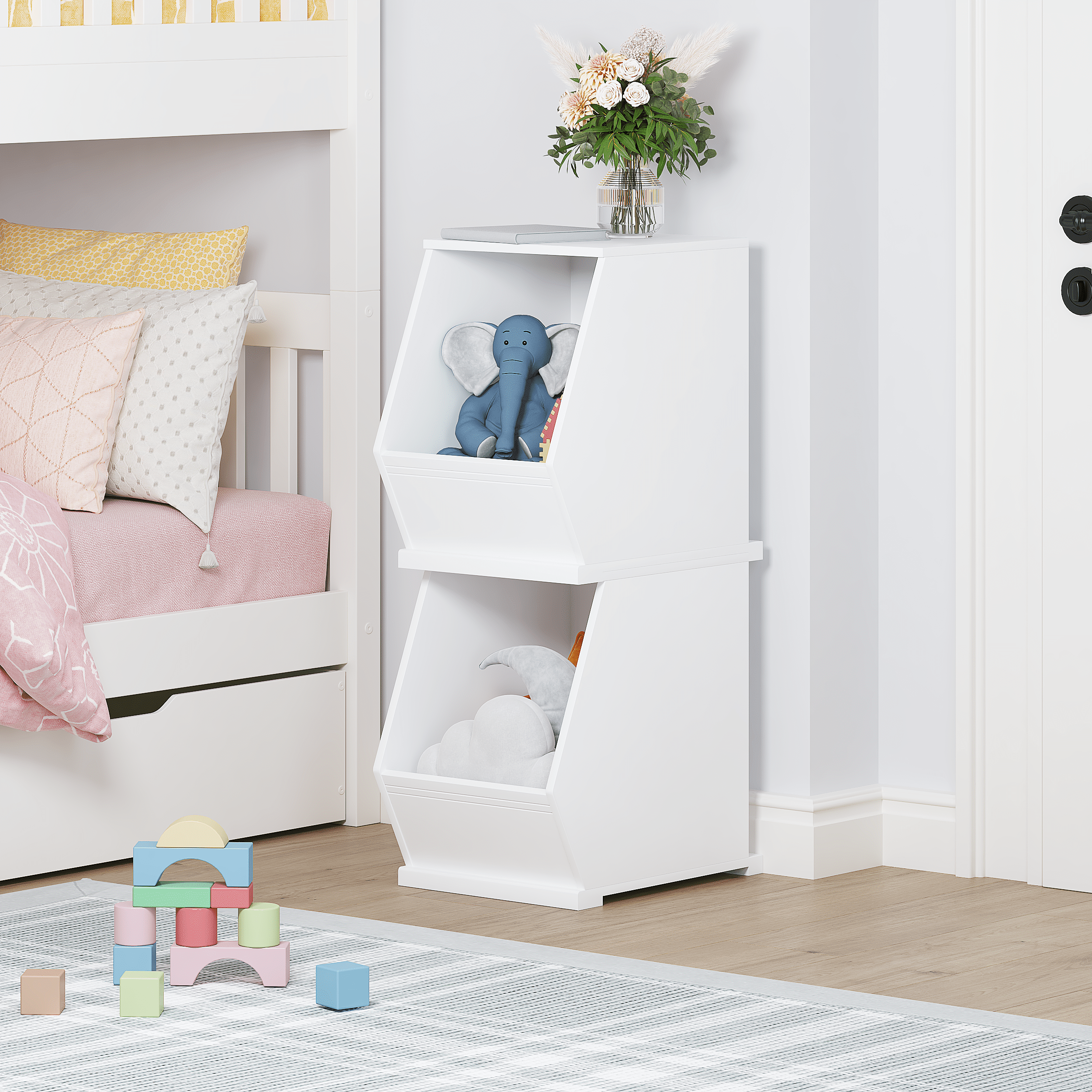 UTEX Toy Storage Organizer,Stackable Kids Toy Storage Cubby,Toy Boxes and Storage for Playroom,Bedroom,Nursery School,White