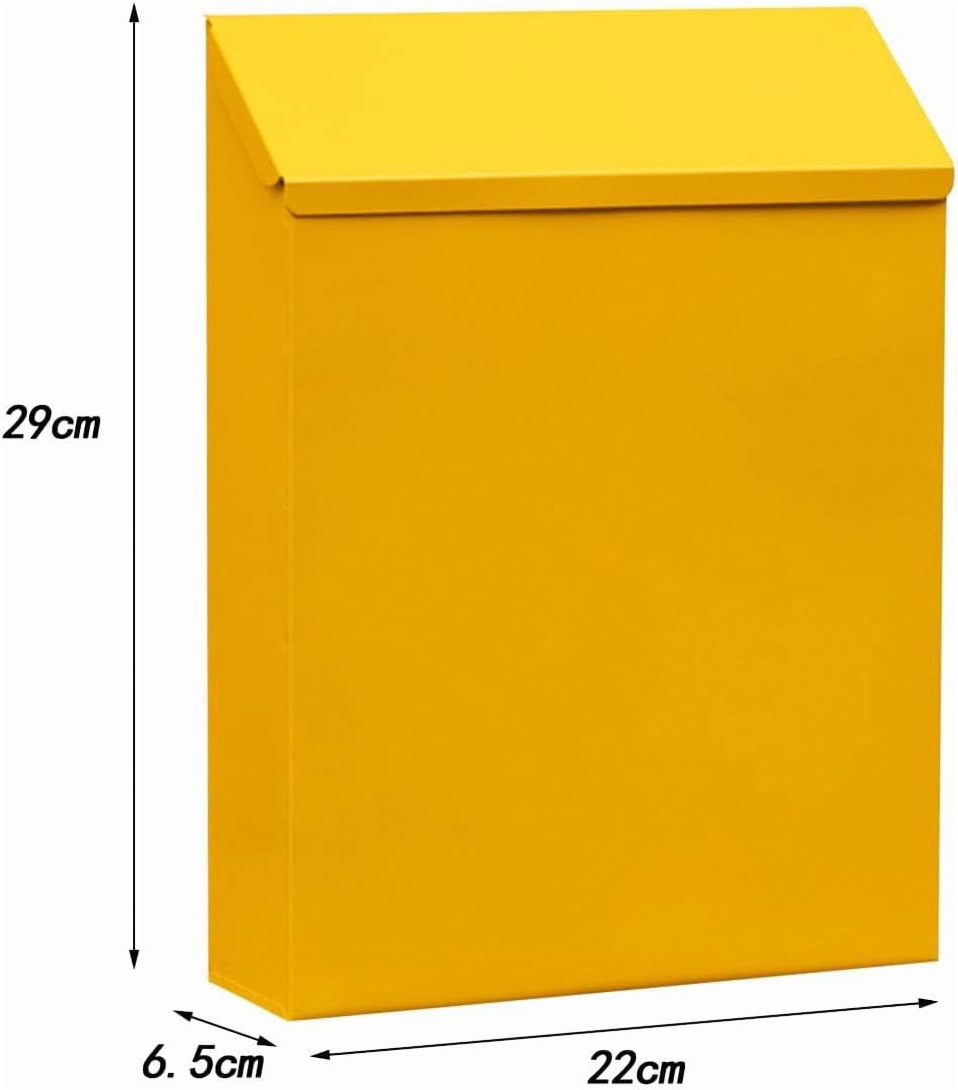 ABCISI Wall Mounted Mailbox, Drop Box with Lock, Letterbox, Rainproof Newspaper Holder Box Wall Hanging Mail Box for Gate Porch Decor, yellow