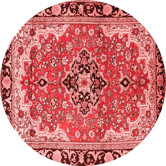 Ahgly Company Indoor Round Medallion Red Traditional Area Rugs, 4' Round