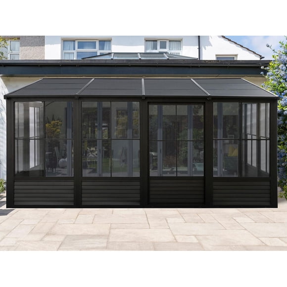 Gazebo Penguin Florence mural avec toit en metal 10 ft. x 16 ft. en Noir