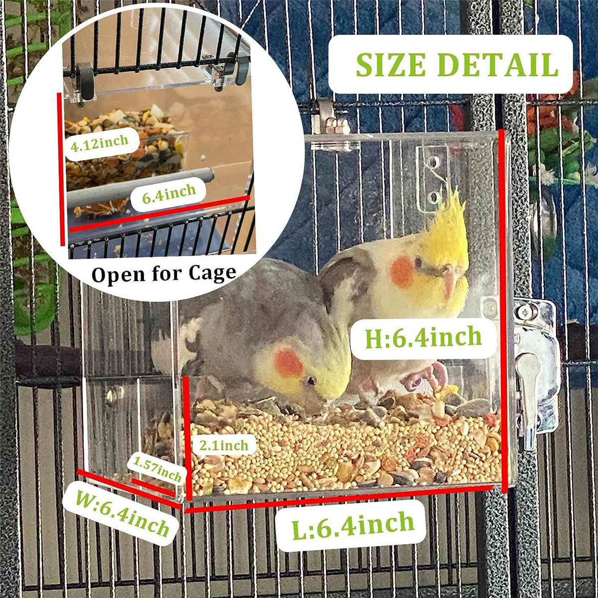 No Mess Bird Feeder for Cage Automatic Cage, Acrylic Parrot Food