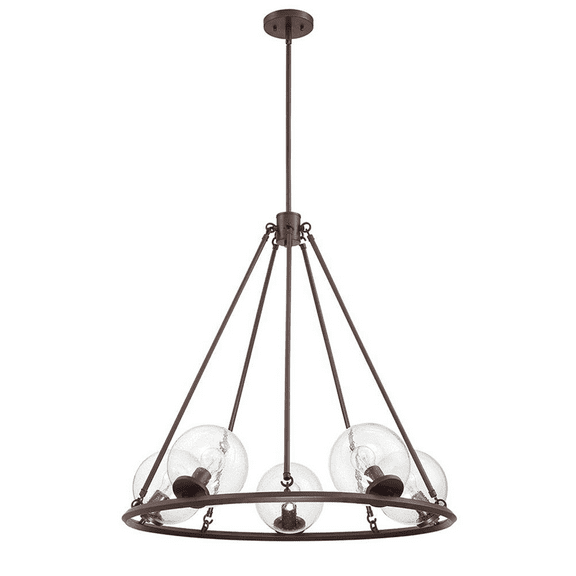 Luminance Messier 5 Light Chandelier - Clear Seeded Glass Globe - Dimmable - Provincial Bronze F26115-64
