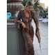 thumbnail image 4 of HH TRAF Vestido elegante de playa ajustado con volantes y cordones para mujer, estilo vintage, con estampado de leopardo, escote en V y mangas largas, 4 of 5