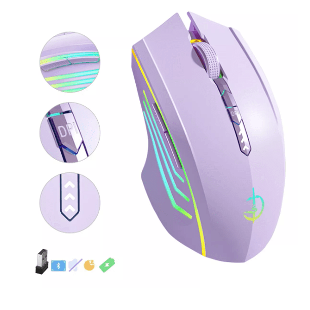 Mouse Inalámbrico Wünd Bluetooth Recargable Ergonomía 2.4g 3modos Morado