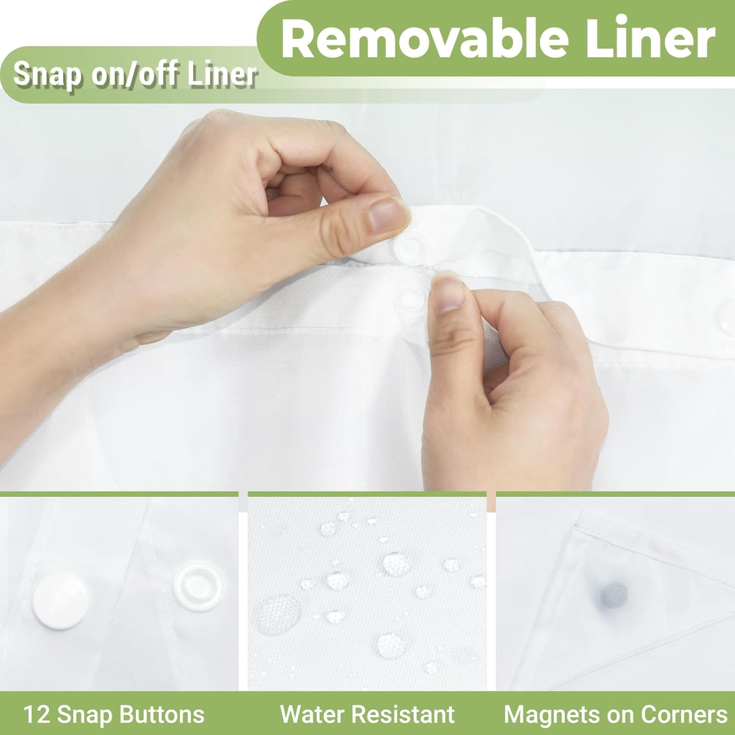 HBlife Grey No Hook Fabric Shower Curtain & Liner Set, 71 x 74, Waterproof, Washable, See Through Top Window, 71" x 74"